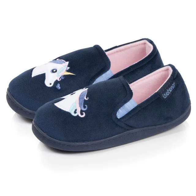 isotoner-chaussons-mocassins-enfant-marine-fille-microvelours image 1