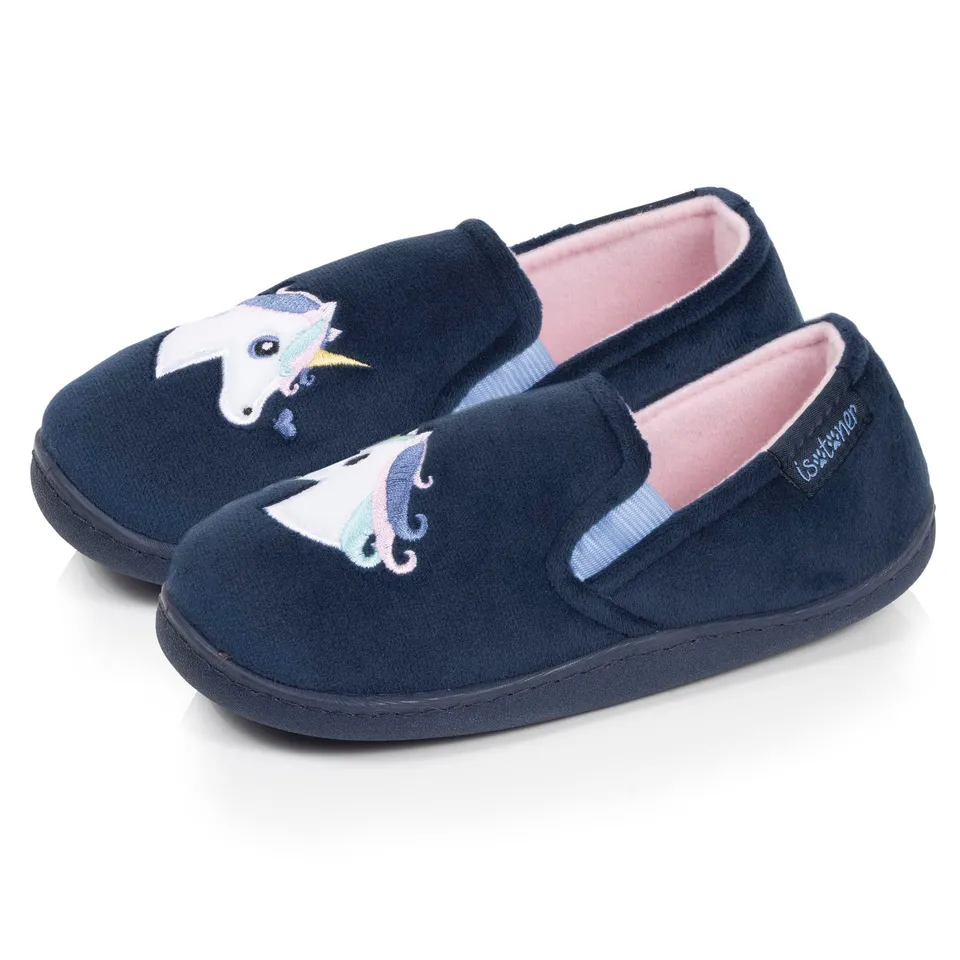 isotoner-chaussons-mocassins-enfant-marine-fille-microvelours image 1