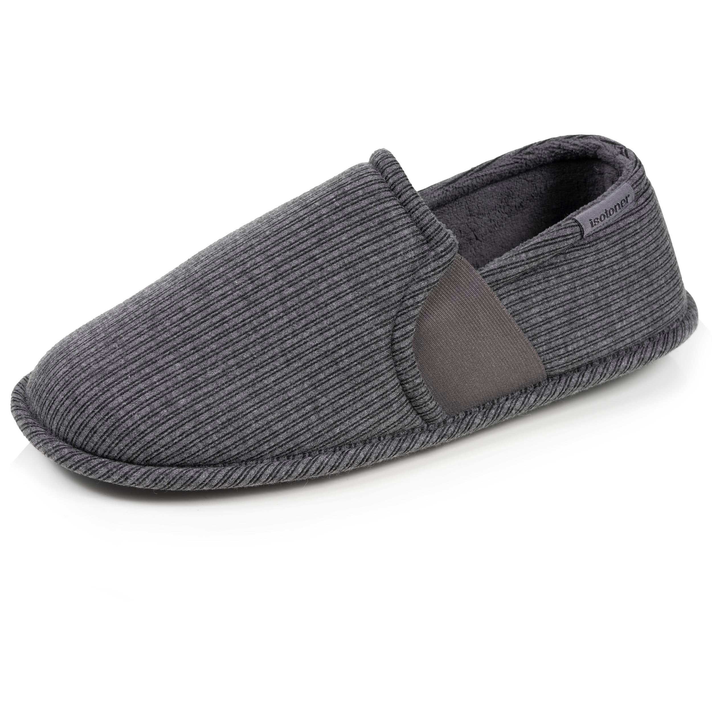 isotoner-chaussons-sans-g-nes-homme-rayure-gris image 1