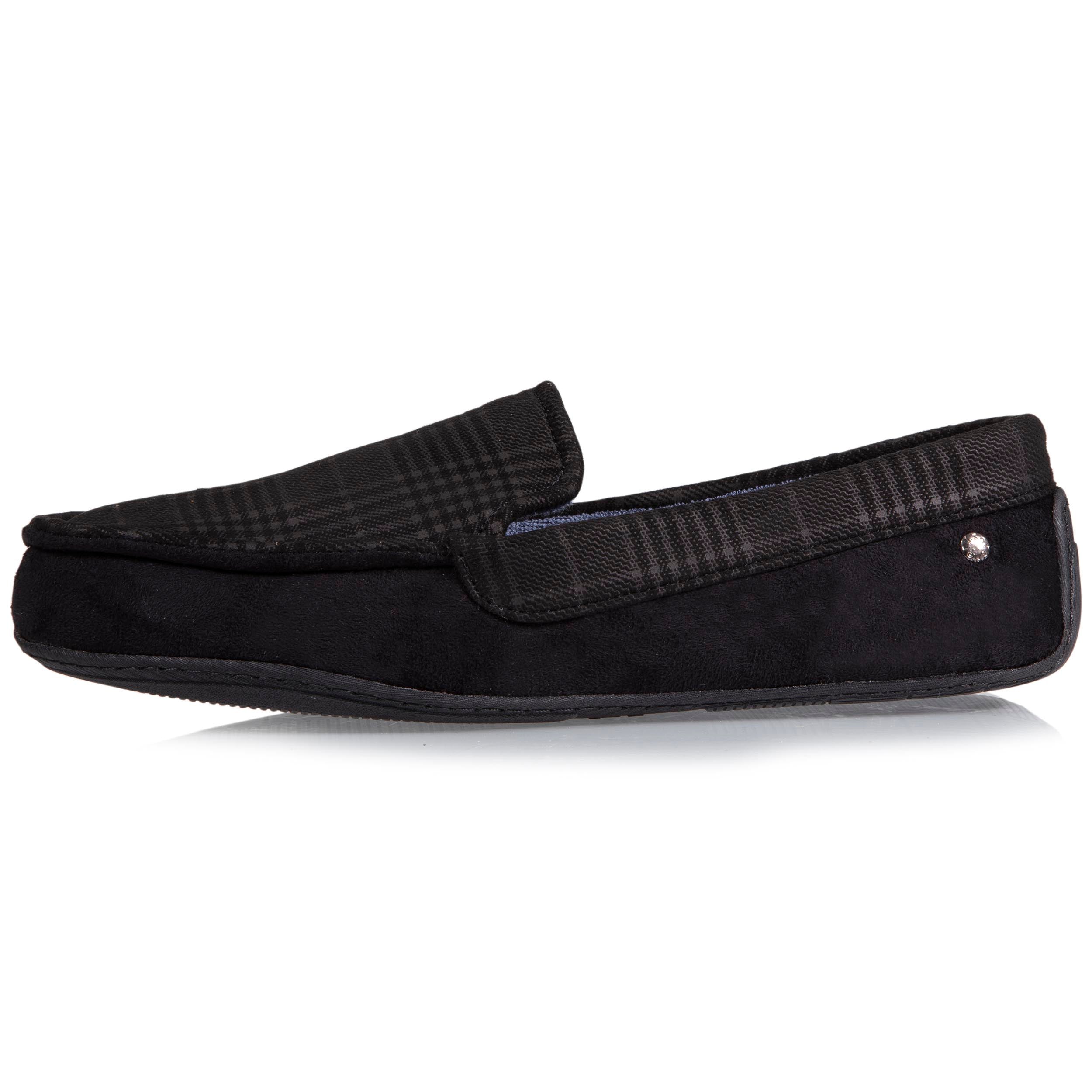 isotoner-chaussons-mocassins-homme-noir-tartan-semelle-gomme image 3