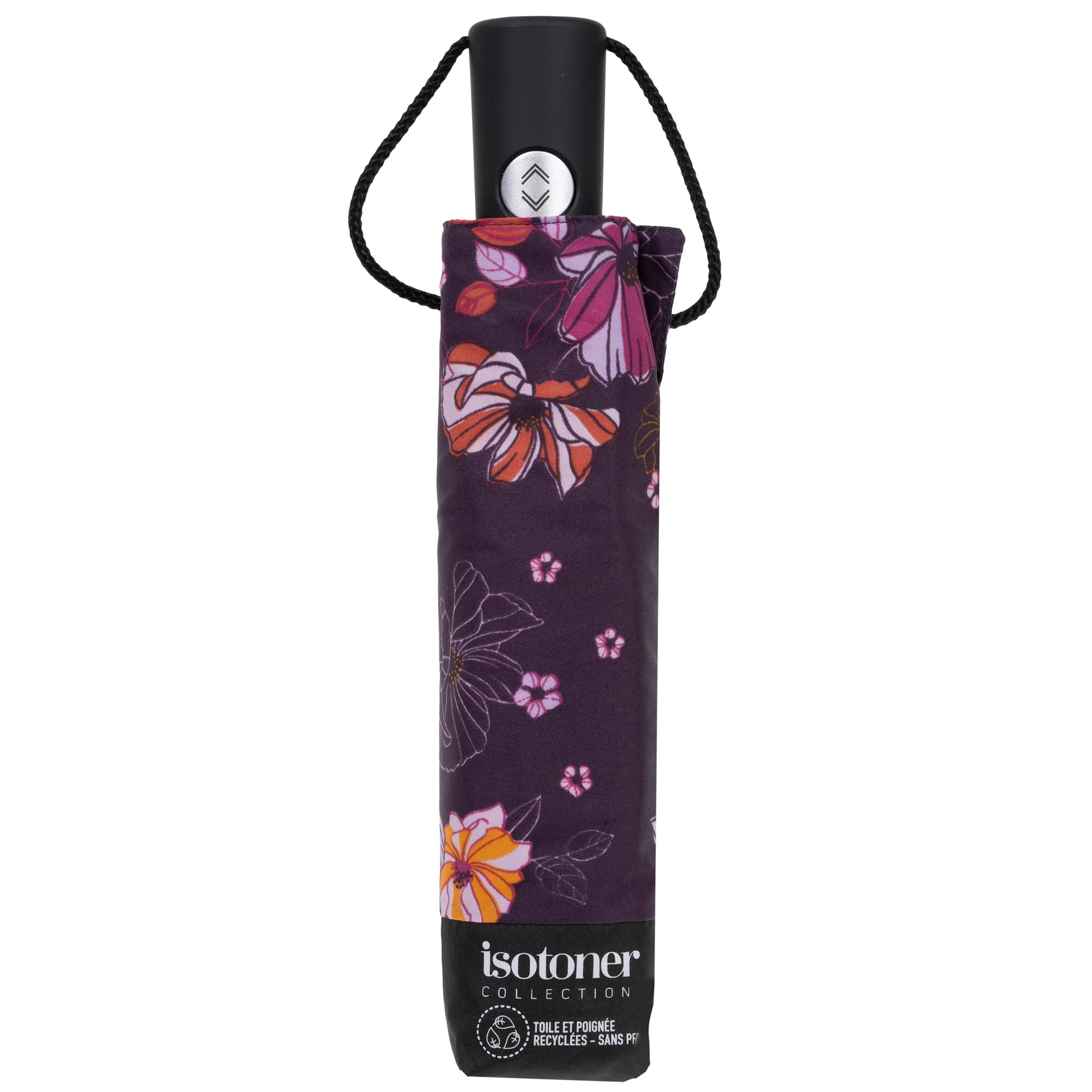 isotoner-parapluie-auto-fleurs-aubergine-compact-premium image 4