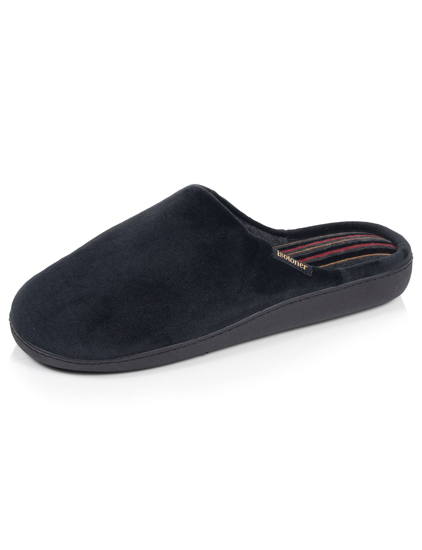 isotoner-chaussons-mules-homme-noir-rayures-bordeaux image 6