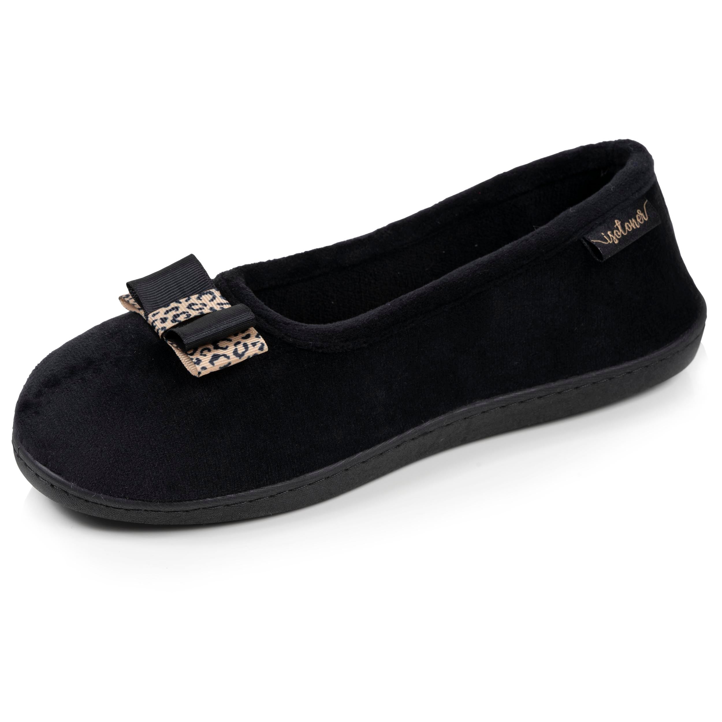 isotoner-chaussons-ballerines-femme-noir-n-ud-l-opard image 1
