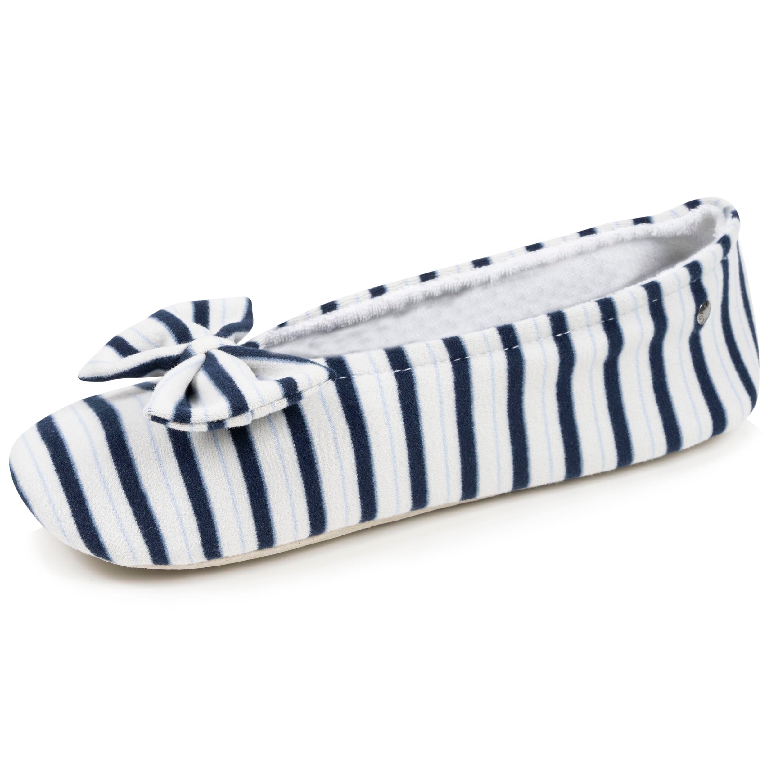 isotoner-chaussons-ballerines-femme-n-ud-rayures-bleues image 1