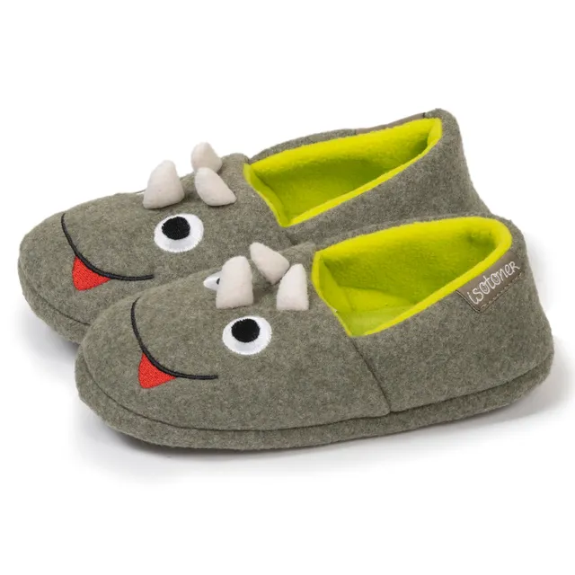 isotoner-chaussons-slippers-gar-on-kaki-chin-dinosaure image 1