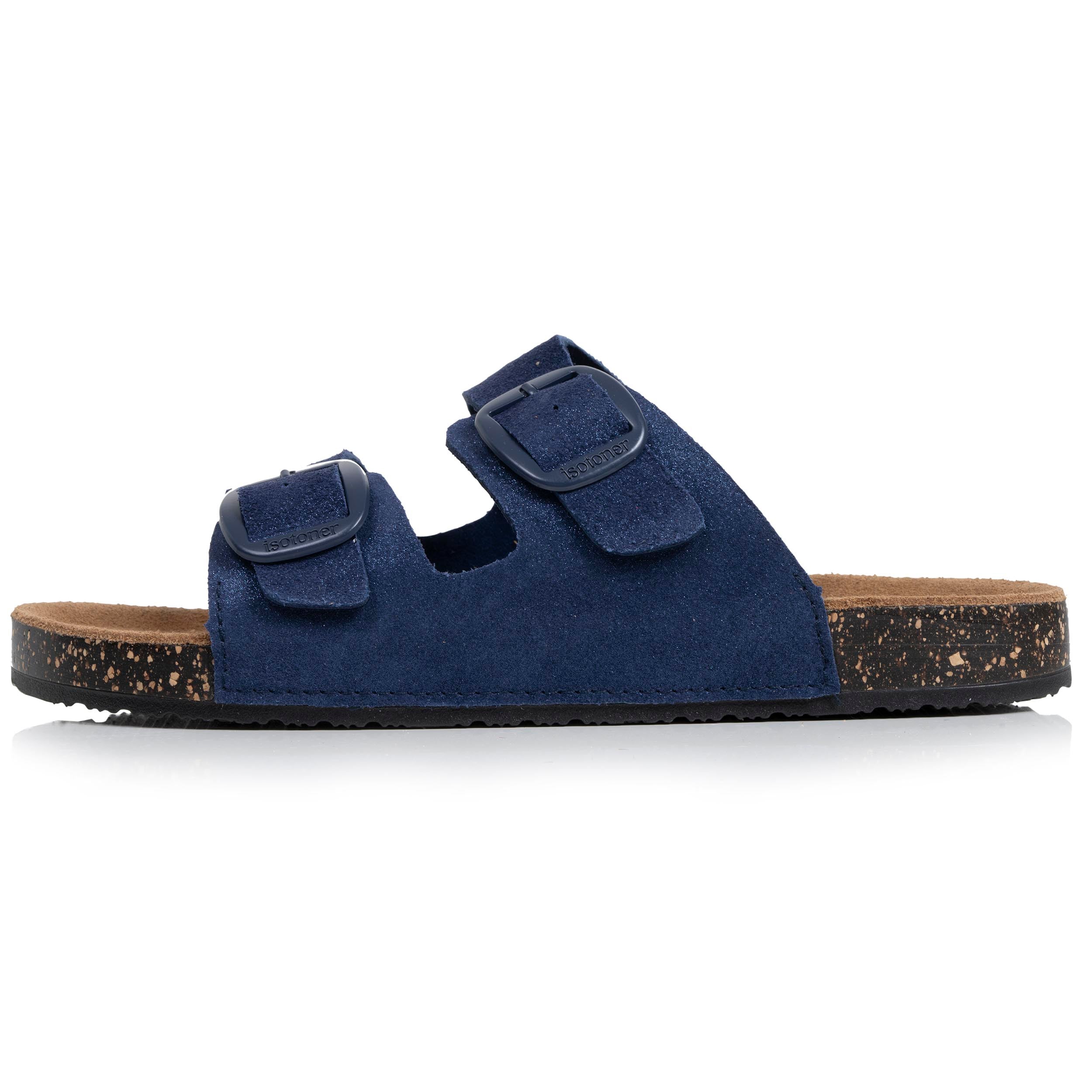 isotoner-mules-sandales-femme-double-bride-cuir-bleu-fonc image 4