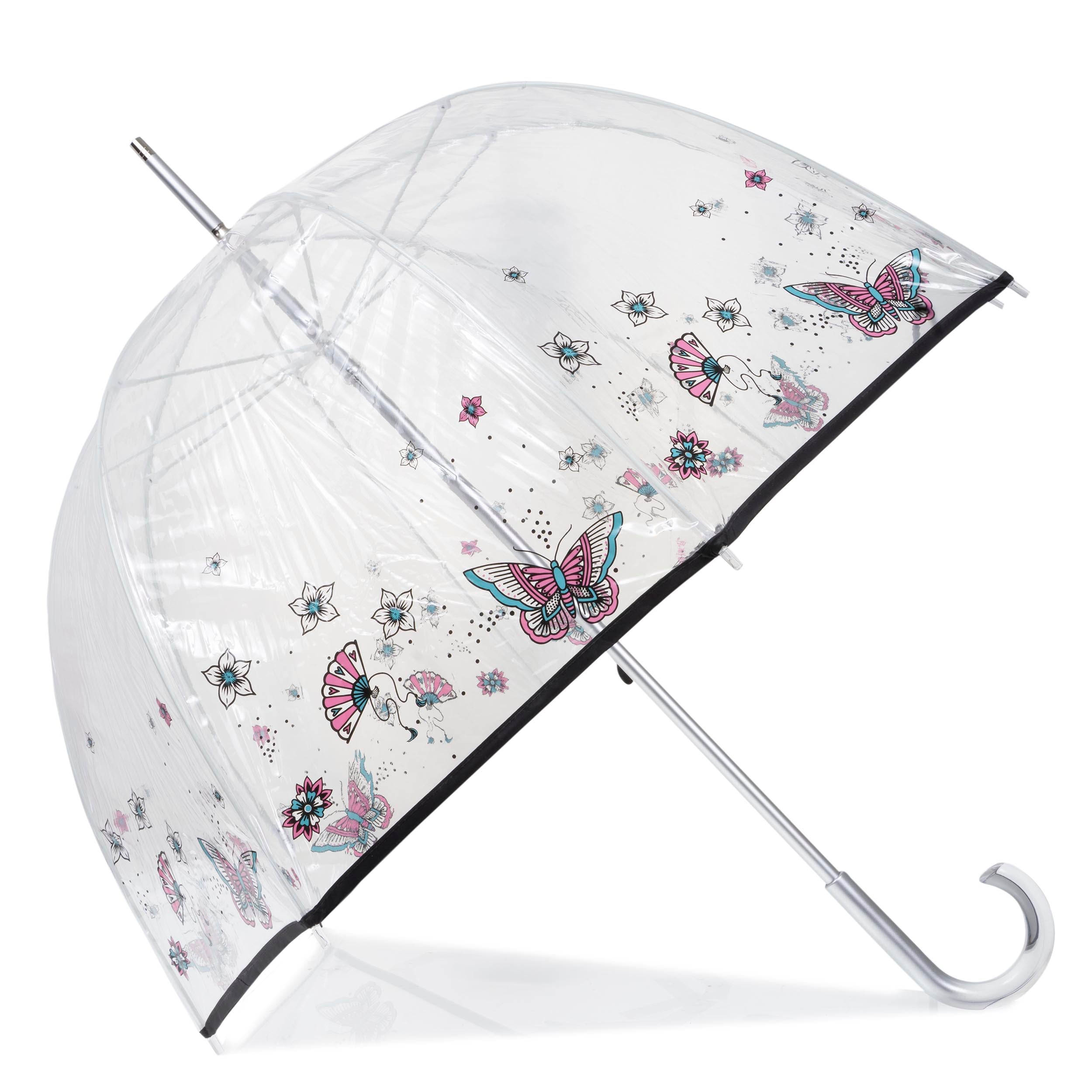 isotoner-parapluie-cloche-transparent-papillon-rose-85-cm image 1
