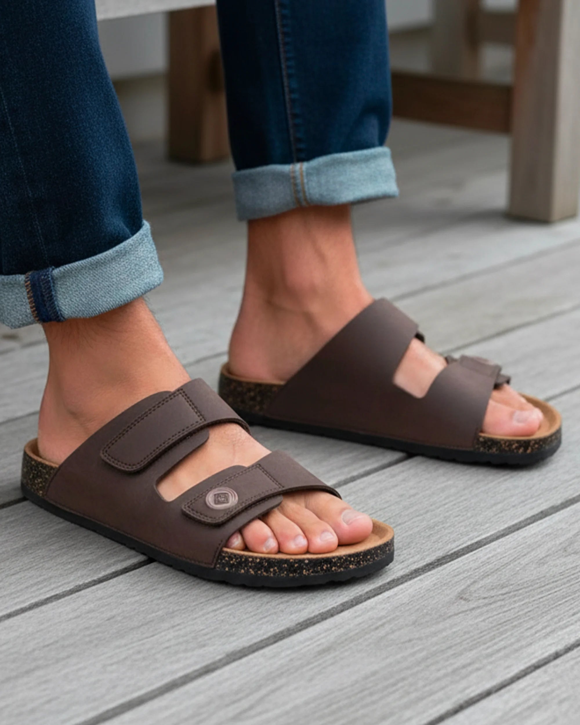 isotoner-mules-sandales-homme-double-bride-chocolat image 2