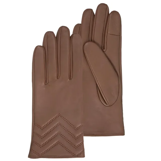 isotoner-gants-femme-cuir-d-agneau-cognac-surpiq-res-doubl-s-soie image 1
