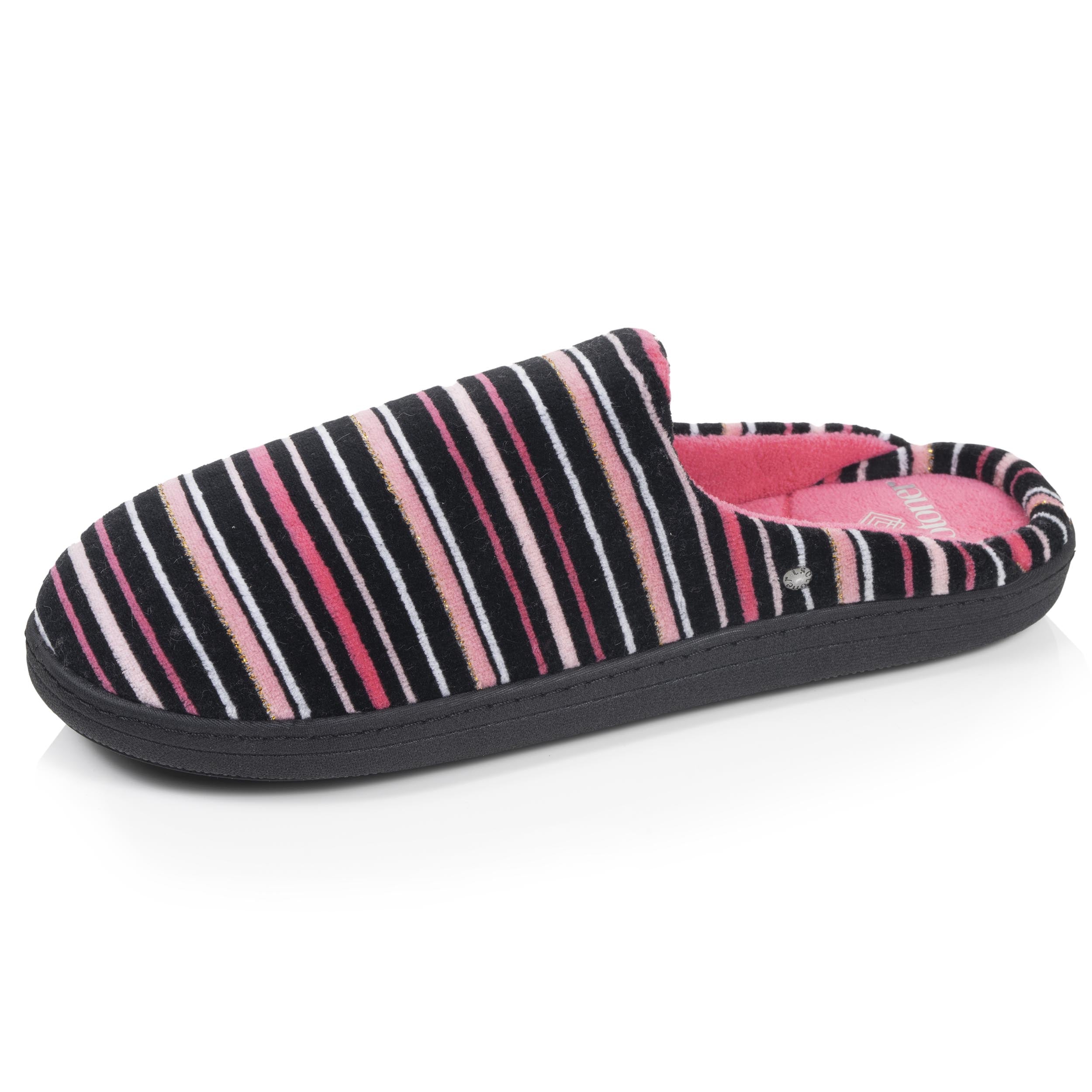 isotoner-chaussons-mules-femme-rayures-roses image 1
