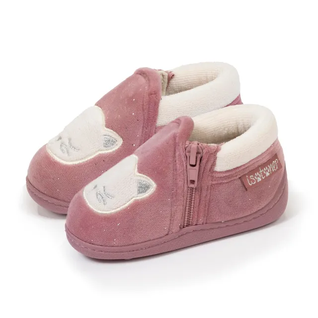 isotoner-chaussons-bottillons-zip-enfant-rose-chat image 1
