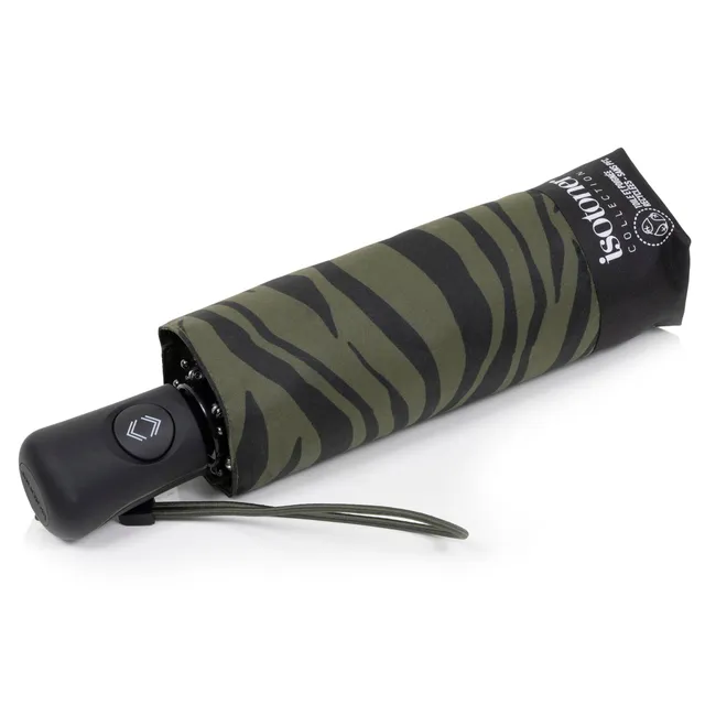 isotoner-parapluie-mini-auto-z-bre-kaki-ouverture-automatique image 1