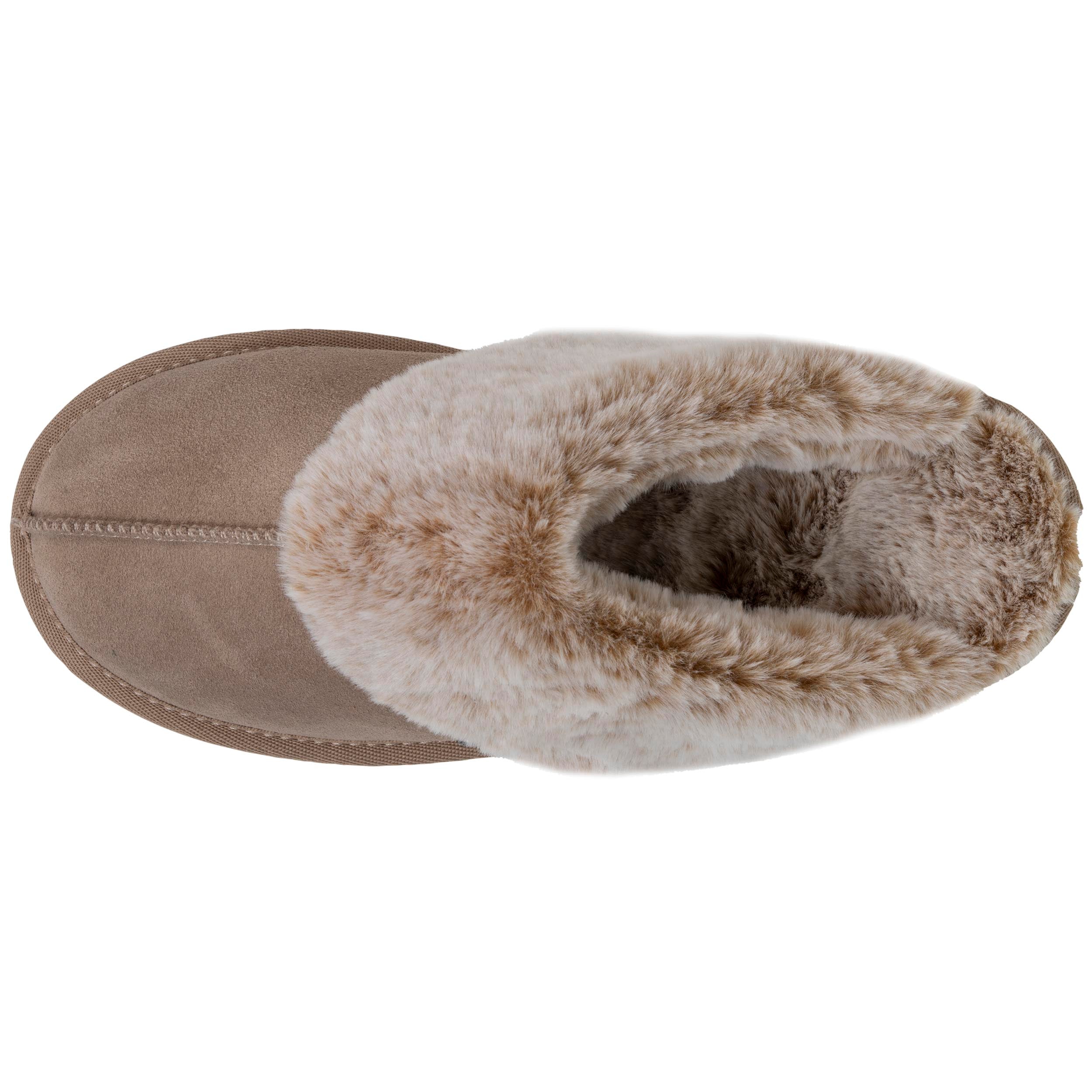isotoner-chaussons-mules-fourr-es-femme-beige-cuir image 3