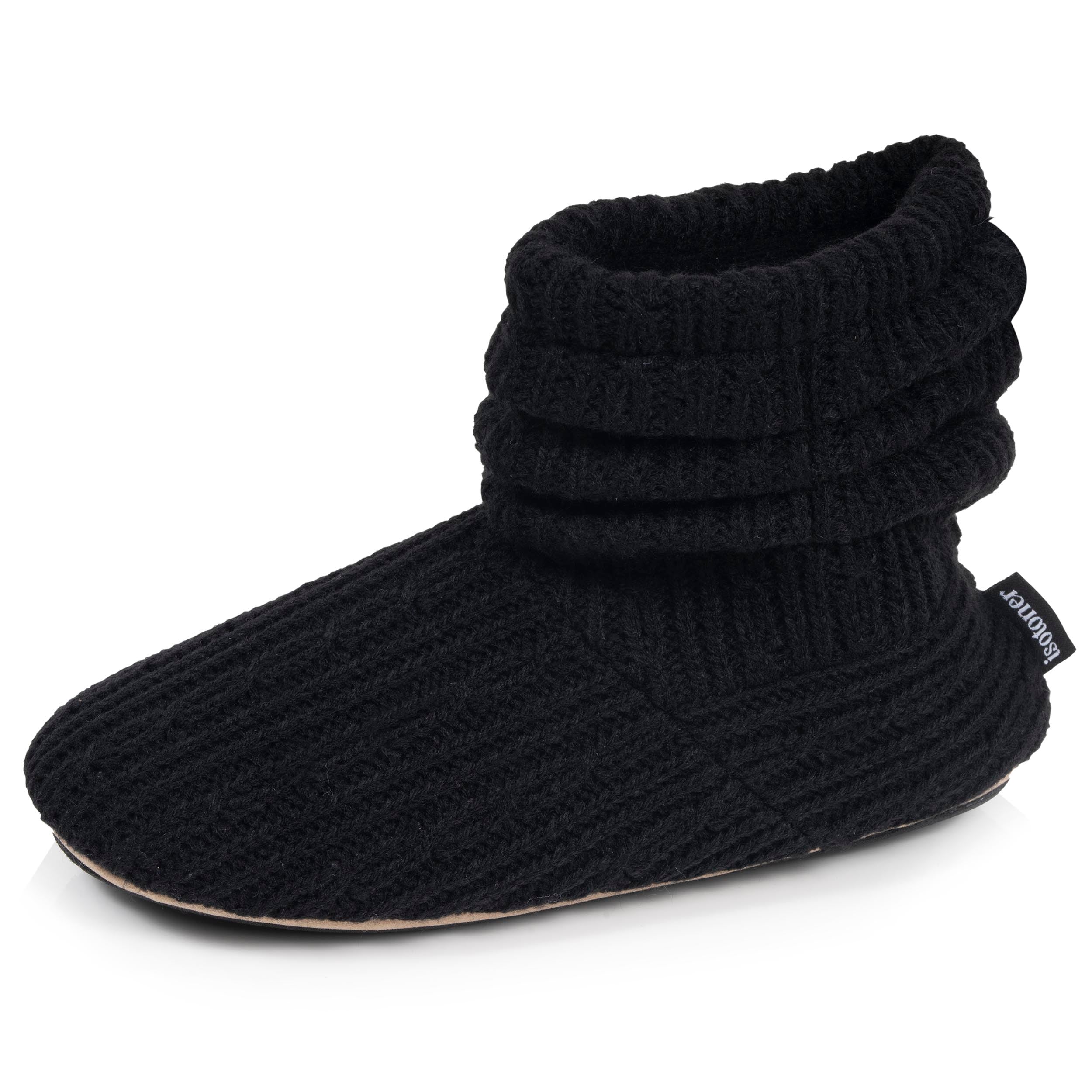 isotoner-chaussons-bottillons-tricot-femme-noir image 1