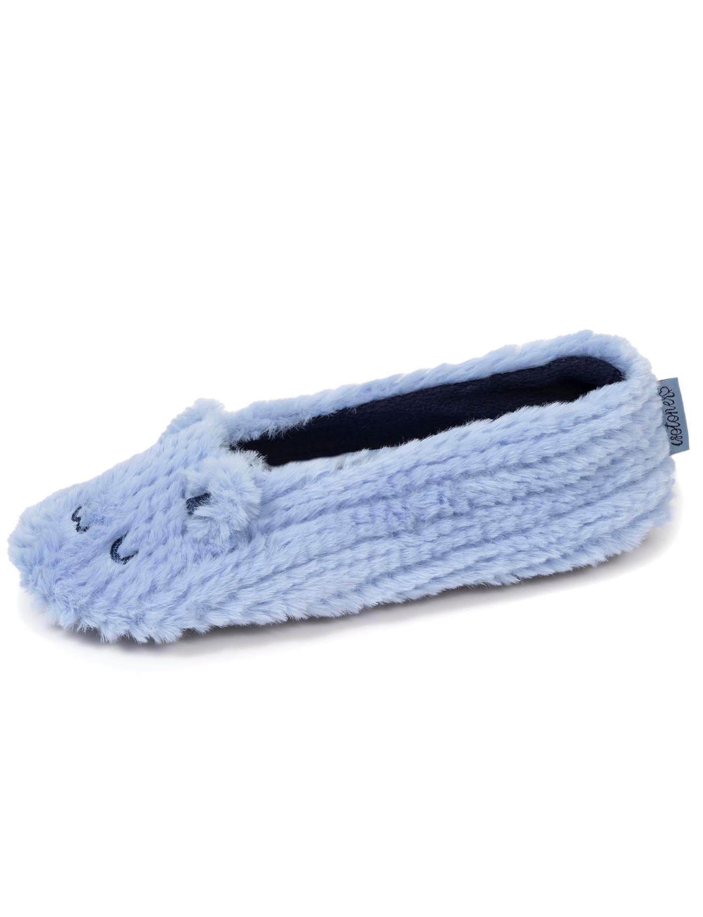 isotoner-chaussons-ballerines-femme-chat-bleu-fourrure-douce image 6