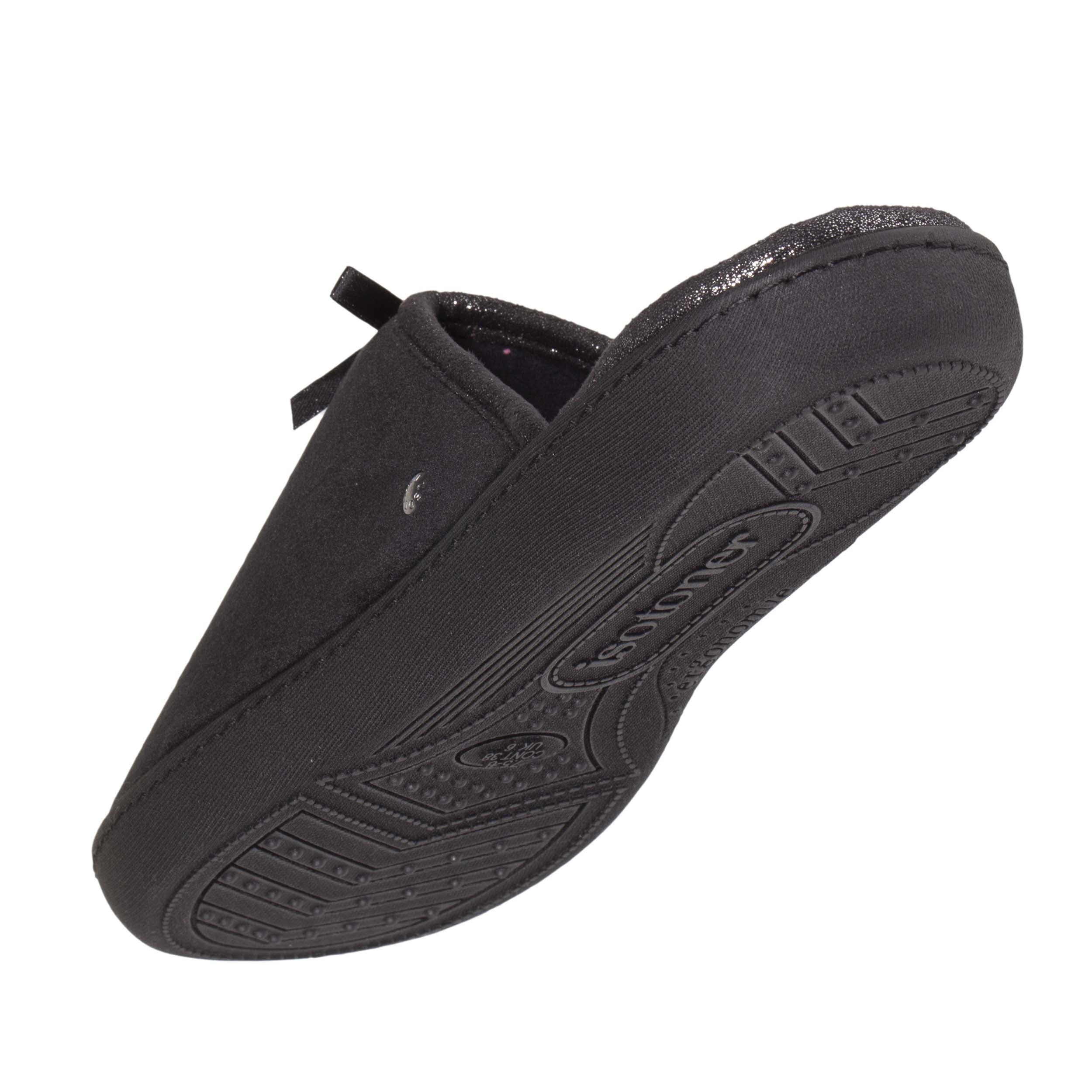 isotoner-chaussons-mules-femme-brillant-noir-microvelours-m-moire-de-forme image 5