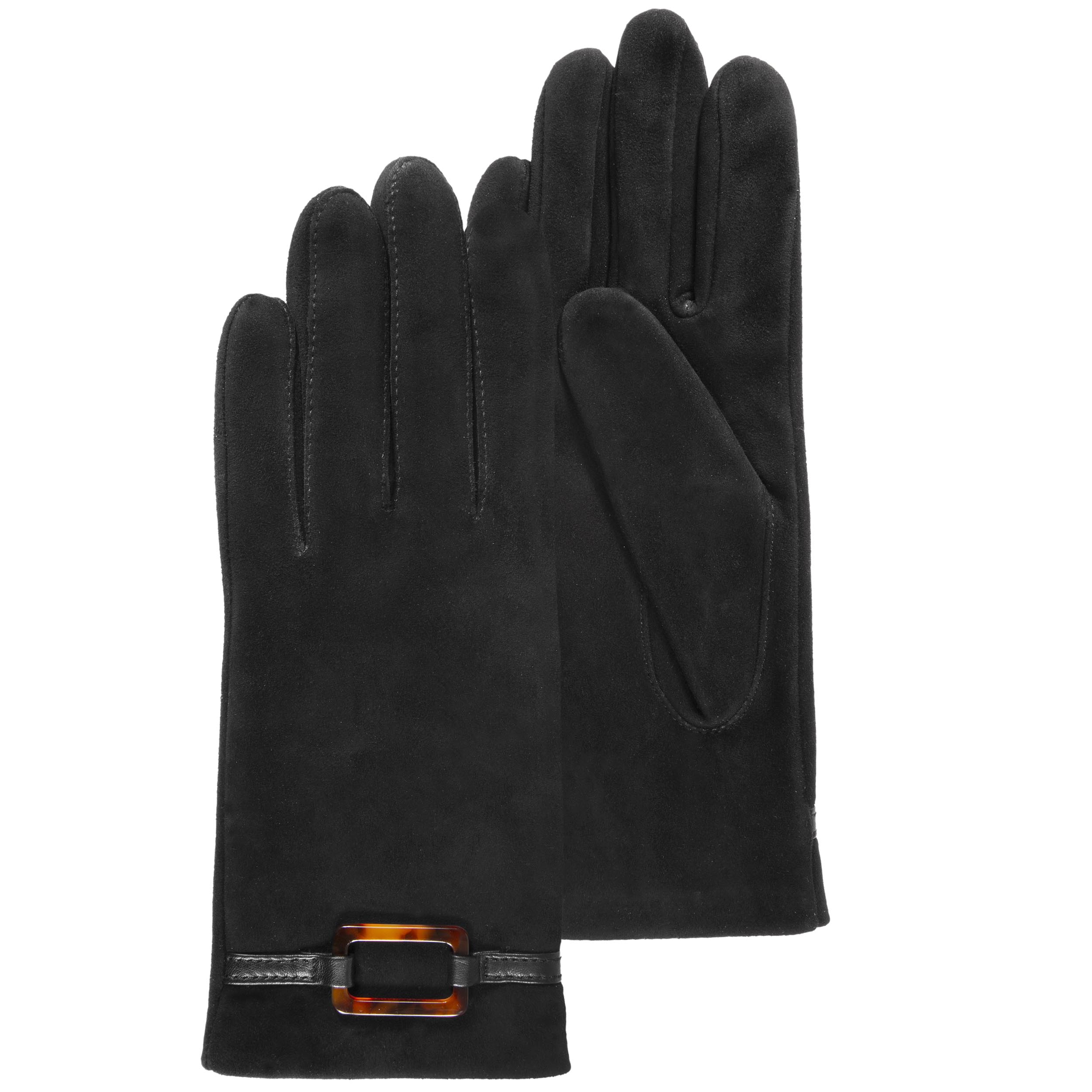 isotoner-gants-femme-cuir-ch-vre-velours-noir-doubl-soie-boucle image 1