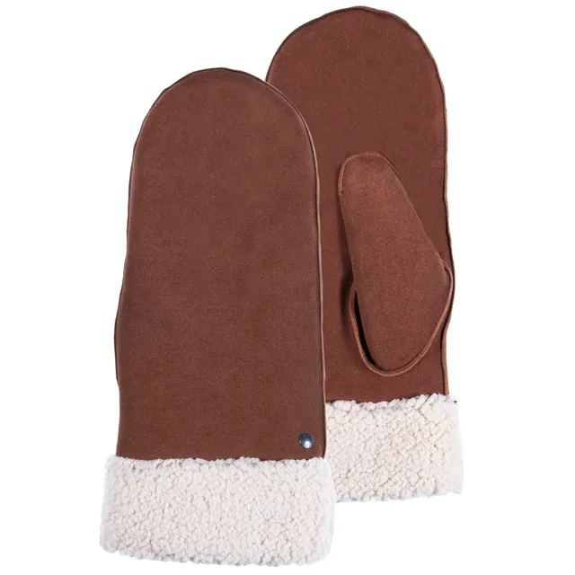 isotoner-moufles-femme-cuir-imitation-fourrure-cognac image 1