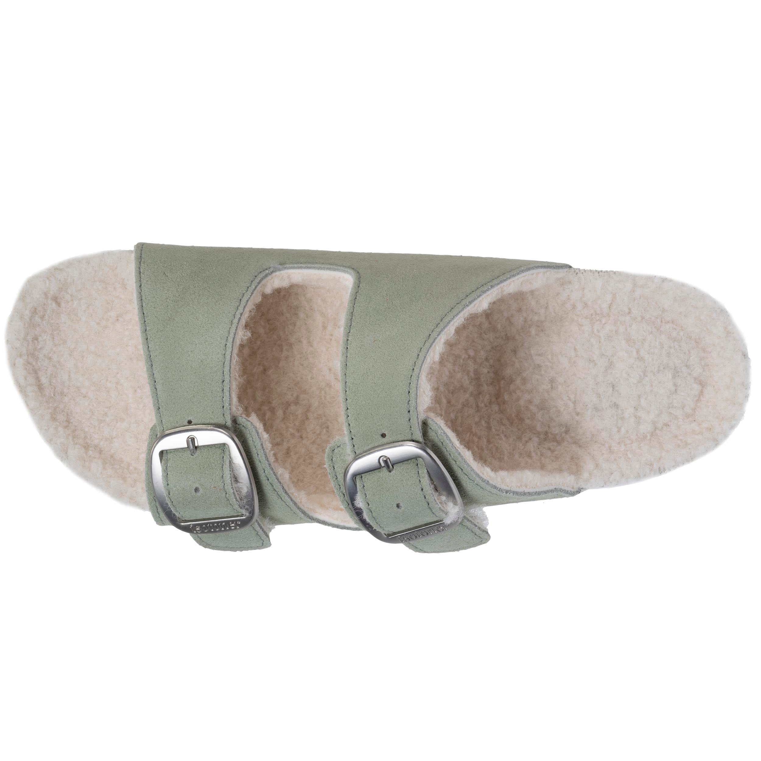 isotoner-chaussons-sandales-femme-sherpa-vert-d-eau-cuir image 2