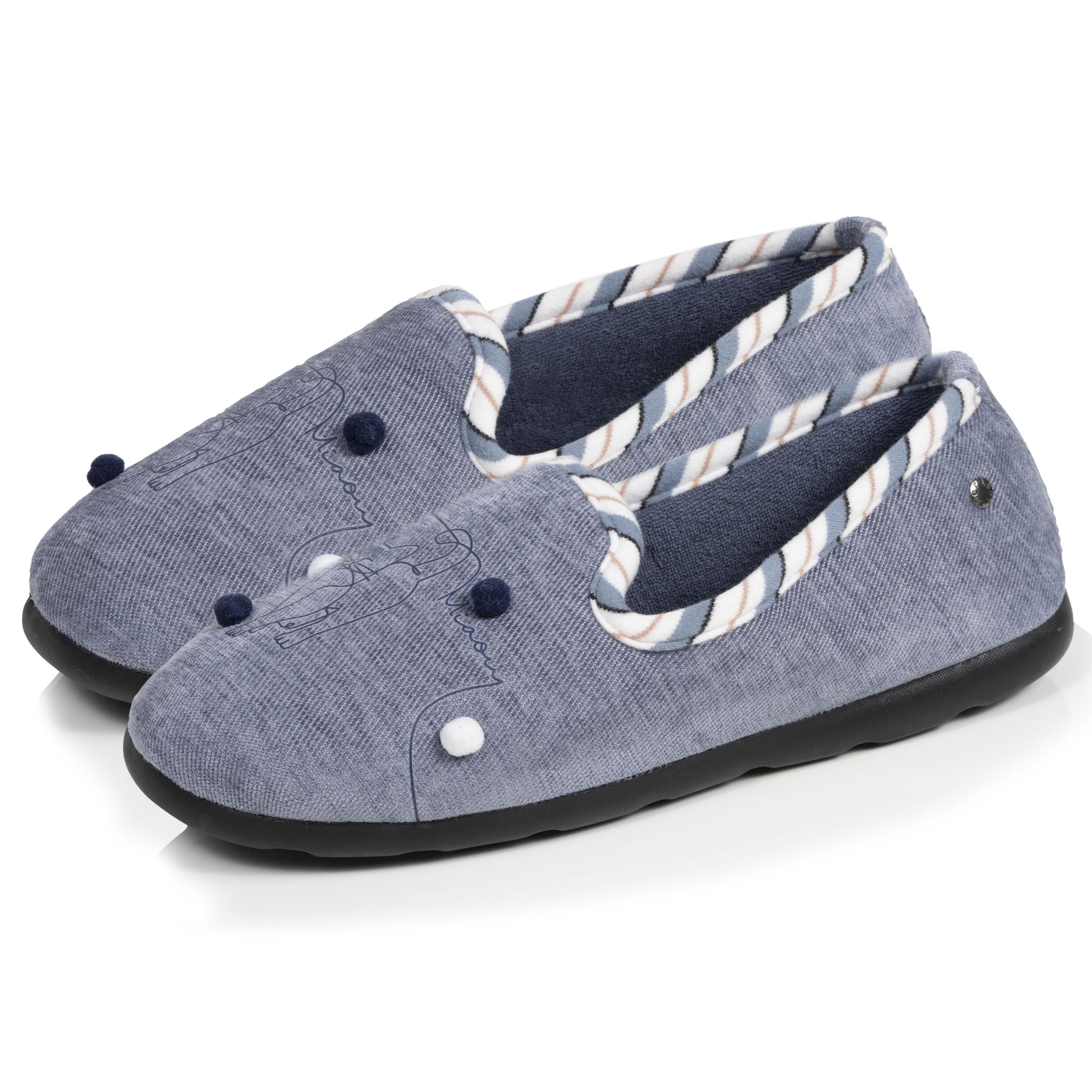 isotoner-chaussons-slippers-femme-bleu-denim-chat image 1