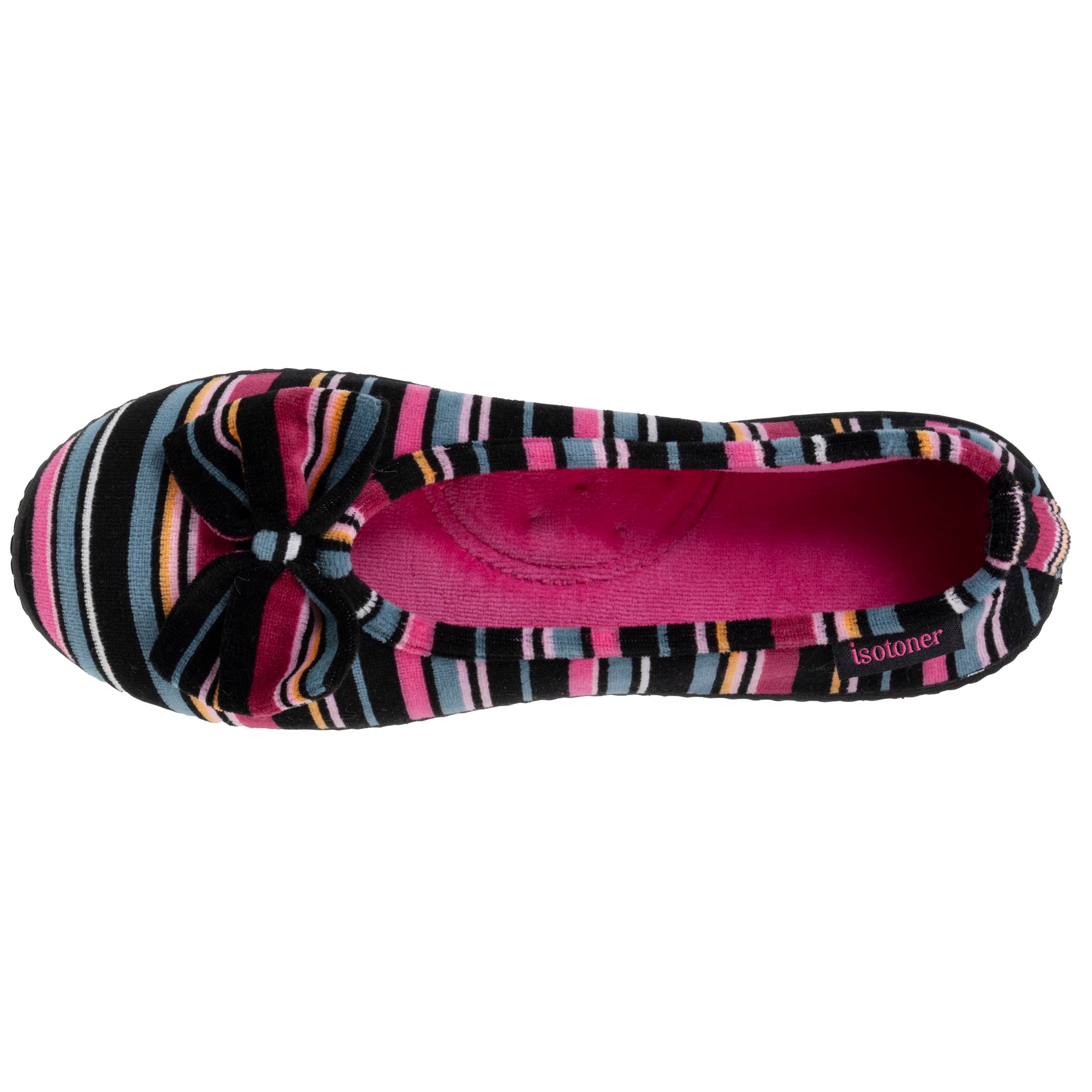 isotoner-chaussons-ballerines-femme-rayures-roses-m-moire-de-forme image 3