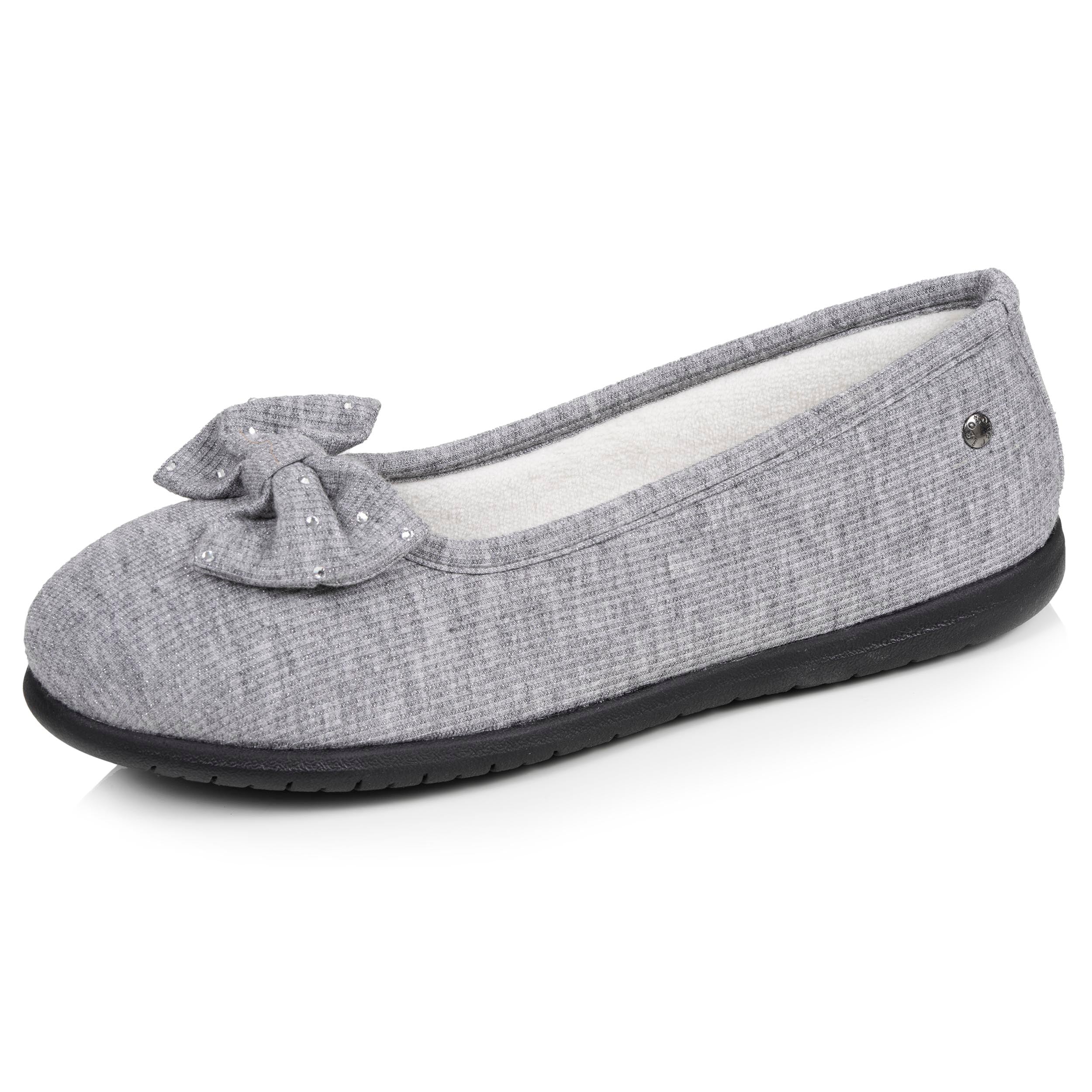 isotoner-chaussons-ballerines-femme-gris-n-ud-iris-everywear image 1