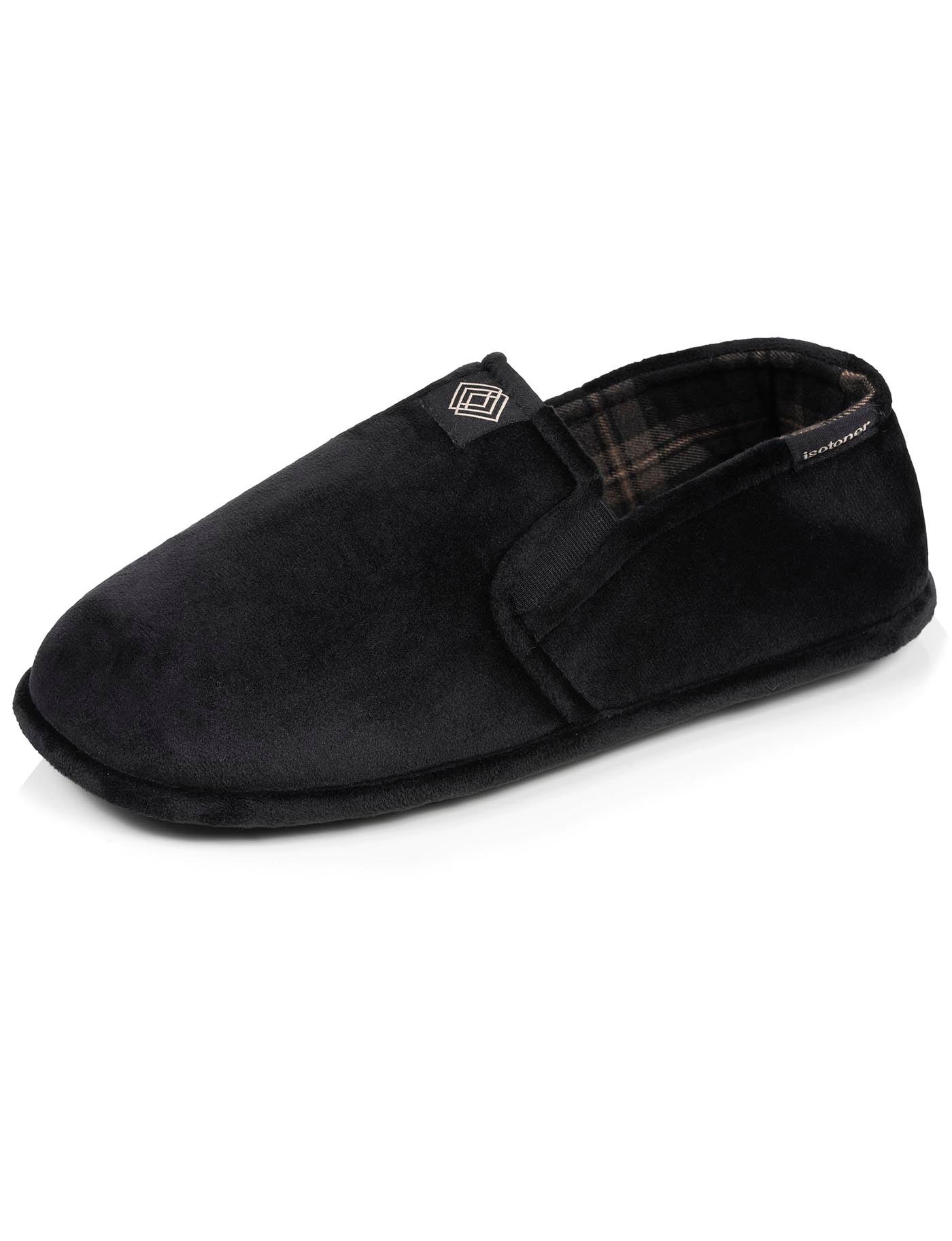 isotoner-chaussons-sans-g-nes-homme-noir-tartan-lastiqu-s image 6
