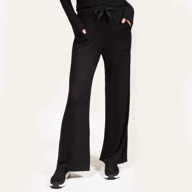 isotoner-pantalon-large-femme-c-tel-noir-taille-haute image 1