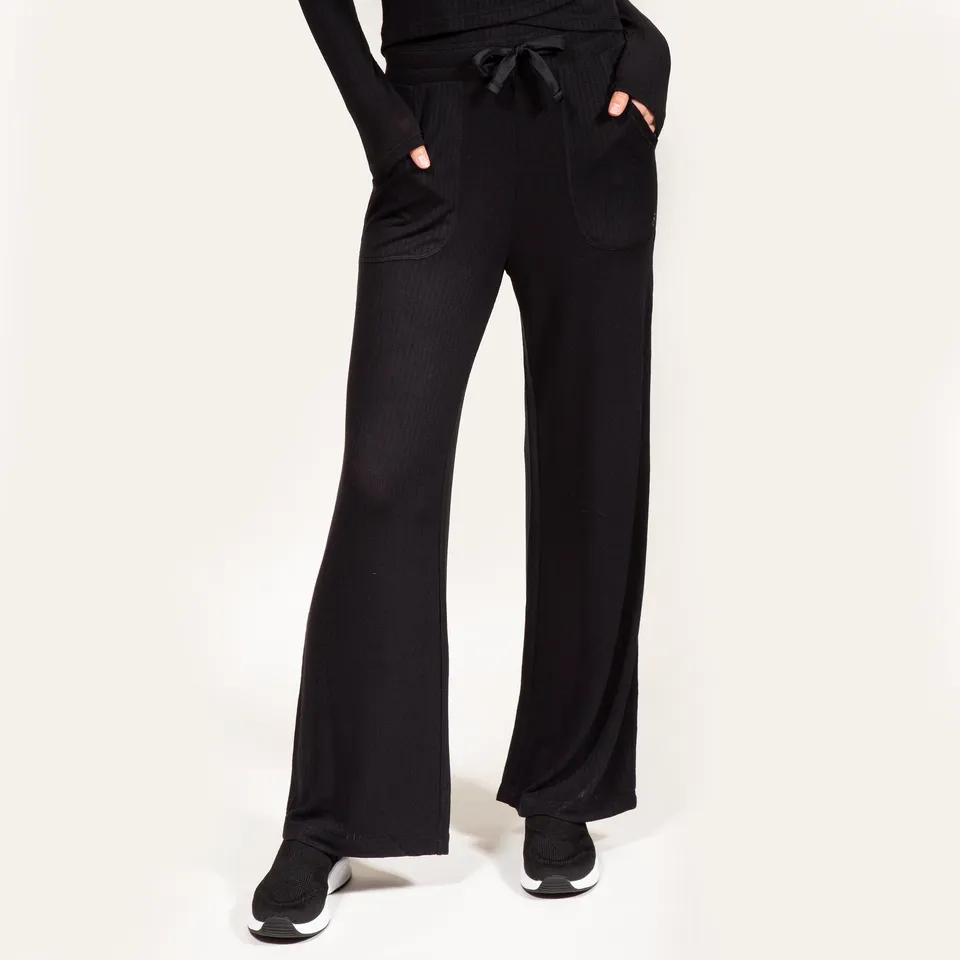isotoner-pantalon-large-femme-c-tel-noir-taille-haute image 1